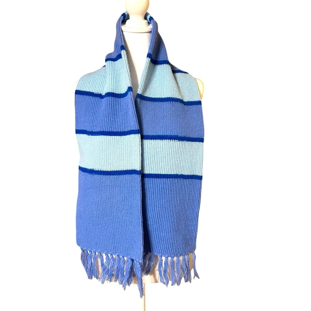 Blue Striped Scarf with Fringe